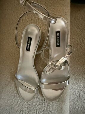 Nine West Metallic Silver Ankle Strap Heeled Sandals-Gorgeous!!